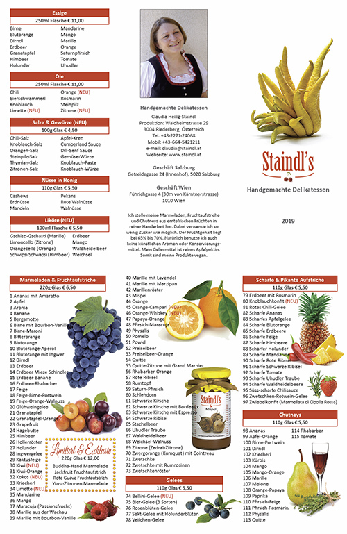 Staindl's Handgemachte Delikatessen: Katalog